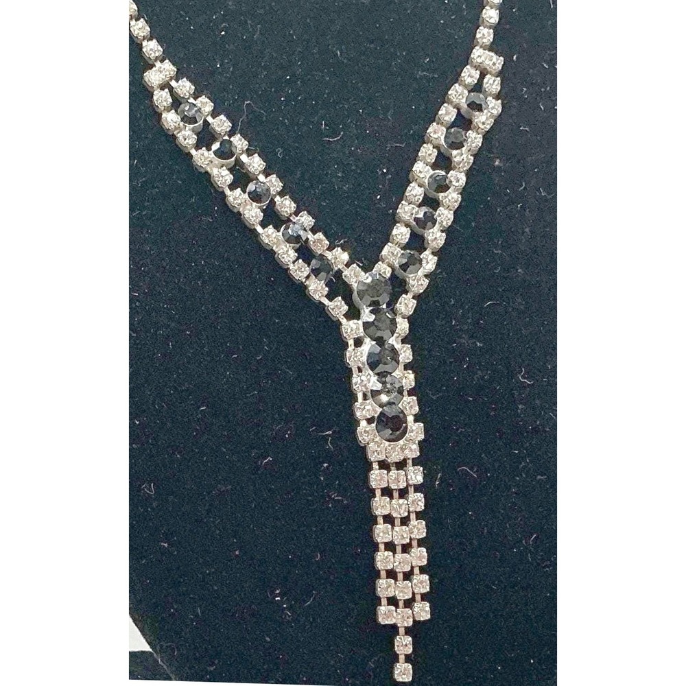 Vintage-Inspired Black‎ Rhinestones & Clear Spinel Y-Drop Necklace
